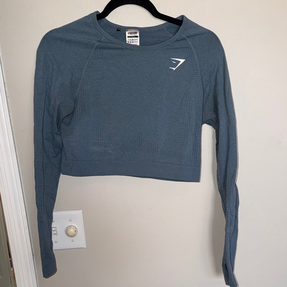 Gymshark Long Sleeve Seamless Crop Top - Slate Blue
